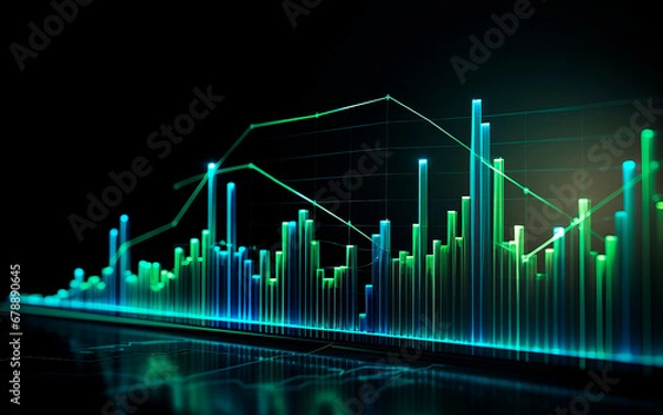 Fototapeta Financial investment chart. Stock market business and exchange growth graph. Green and blue theme (Generative AI)