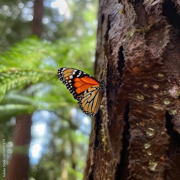 Fototapeta Monarch butterfly on a tree in the Forest