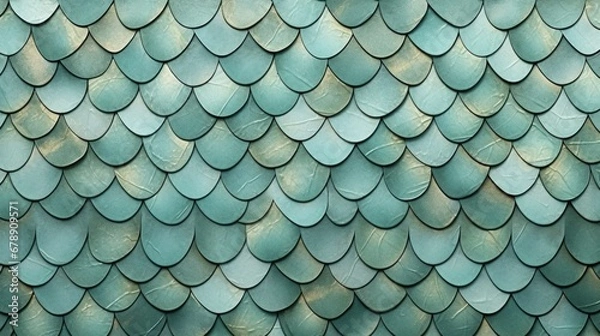 Fototapeta Mint Marble with Metallic Fish Scale Horizontal Background. Abstract stone texture backdrop. Bright natural material Surface. AI Generated Photorealistic Illustration.