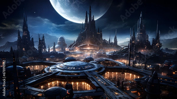 Obraz Spaceport on a Distant Planet. Generative ai.