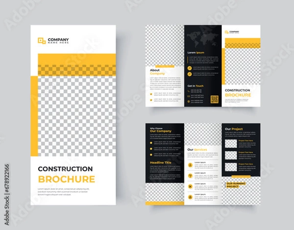 Obraz Corporate construction trifold brochure template, home renovation trifold brochure design
