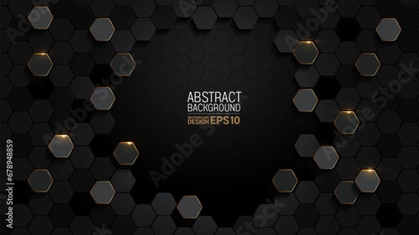 Obraz Hexagon Honeycomb Elegance, Luxury Abstract Design, Modern Black and Gold Background for Corporate Branding Presentation for Marketing Materials Premium Branding