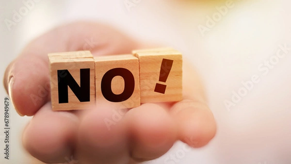 Fototapeta No, text written on wooden block, life and business term, boundaries rejecting