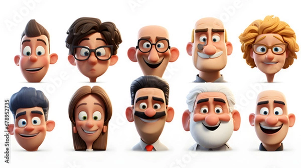 Fototapeta Set of faces in 3d isolated on white background