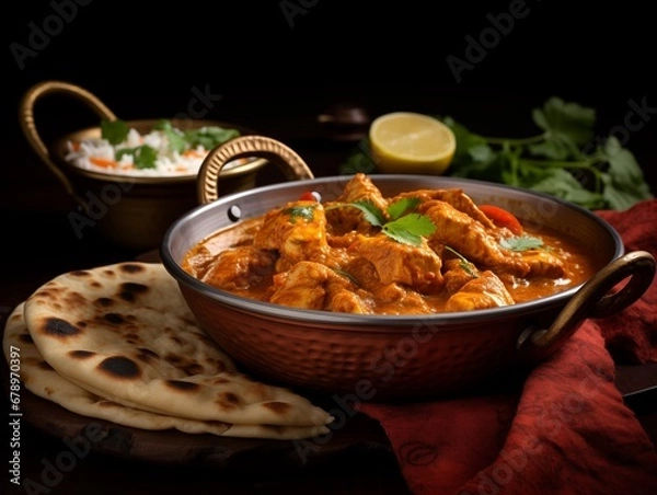 Fototapeta Aromatic and Spicy Chicken Curry with Freshly Baked Naan