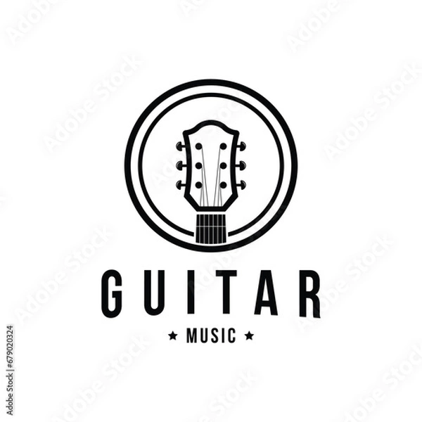 Fototapeta Retro style vintage guitar musical instrument logo design idea with label circle