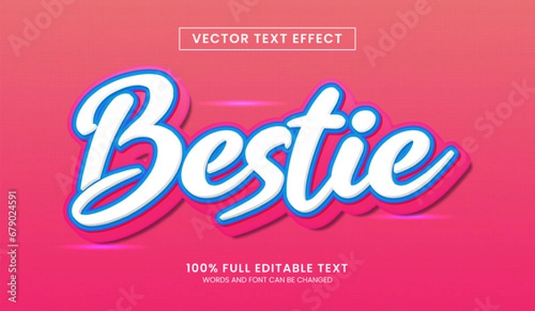 Fototapeta Design editable text effect, Bestie 3d cartoon vector illustration