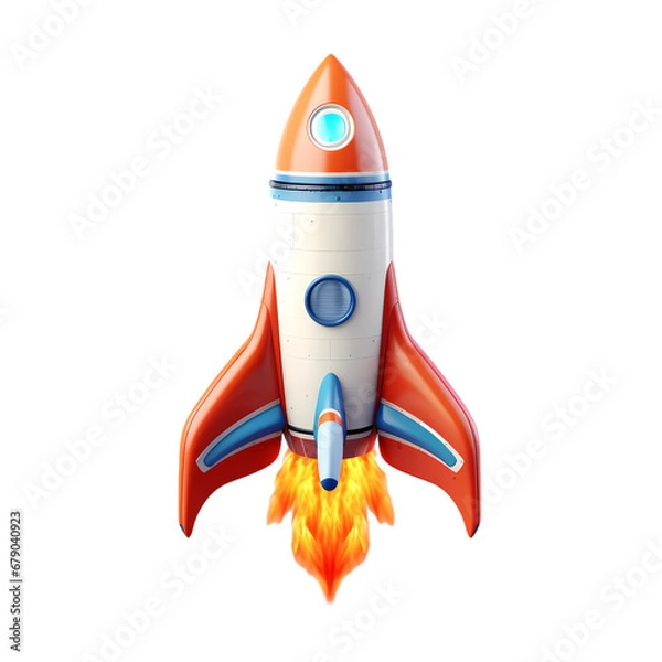 Fototapeta 3d rocket illustration, material, icon, vector, decorative design element, transparent background, app icon