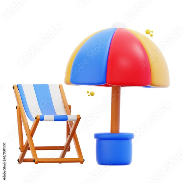 Obraz 3d rendering beach chair with umbrella illustration