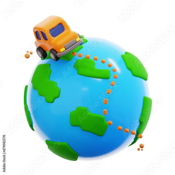 Obraz 3d rendering road trip with car illustration