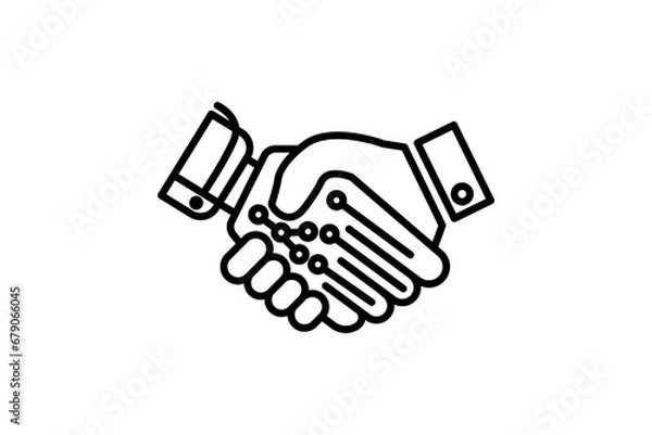 Obraz handshake icon. human machine collaboration. Handshake between a human hand and a robot hand. icon related to artificial intelligence. line icon style. simple vector design editable