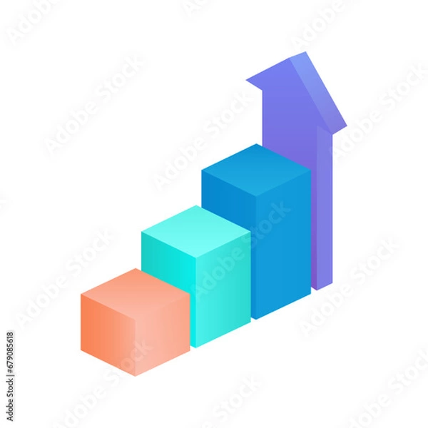 Fototapeta A ladder of progress, consisting of 3 steps, with an arrow tending upward. Business infographic element. 3 D. Vector illustration.