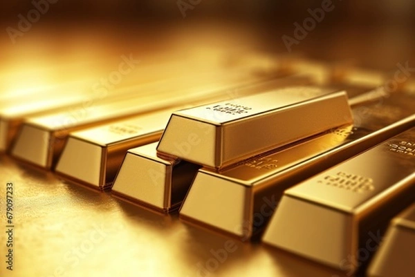 Fototapeta Close up view of gold bars.