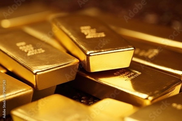 Fototapeta Close up view of gold bars.
