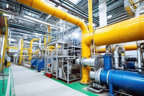 Fototapeta factory with visible emission control systems