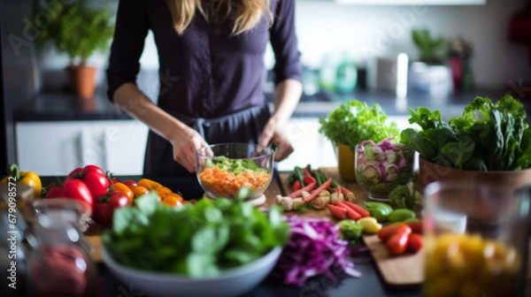 Fototapeta Woman cooking in the kitchen