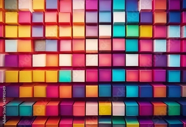 Fototapeta AI generated illustration of a vibrant canvas print with multicolored cubes