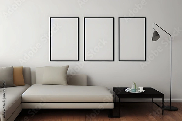 Fototapeta Podium Display Home office concept, picture frame mockup, wall background, Elegant working space, interior design