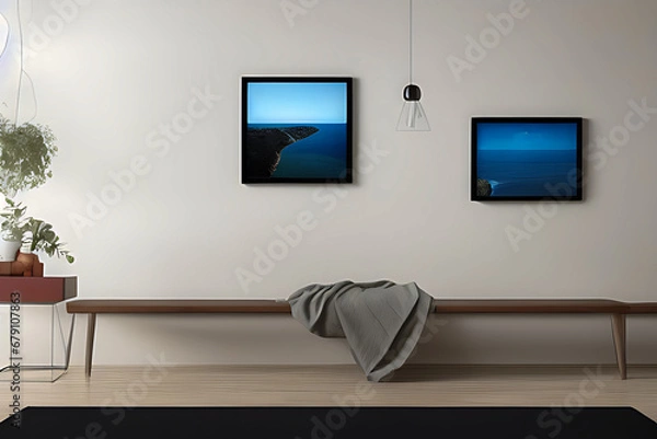 Fototapeta Podium Display Home office concept, picture frame mockup, wall background, Elegant working space, interior design