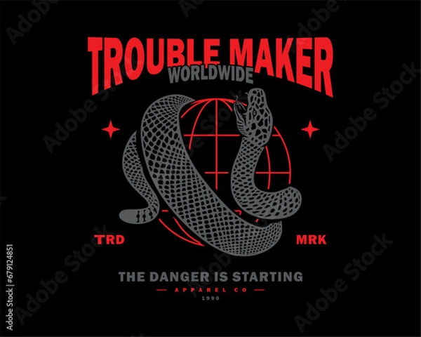 Fototapeta vector illustration of streetwear design dragon snake coiled around the earth