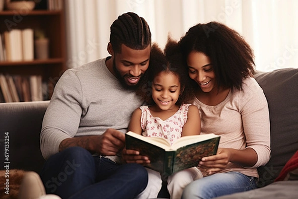 Fototapeta Laughter and Learning: Girl and Mom Share Happy Moments with Storytime