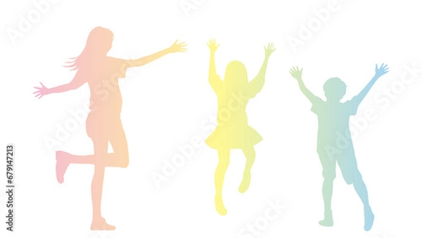 Obraz 母子3人でジャンプするシルエット_グラデーションカラー