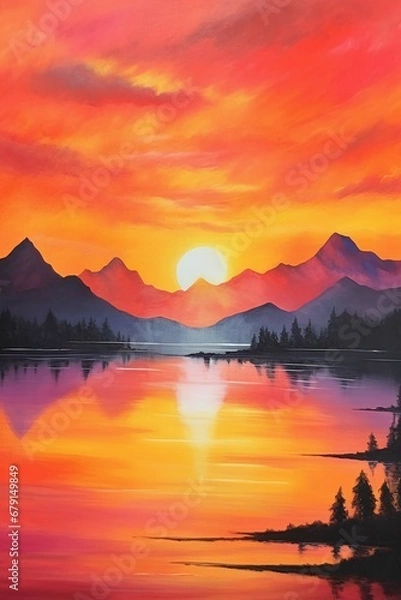 Obraz A breathtaking sunrise scene, vibrant colors of oranges, reds, yellows, and purples painting the sky