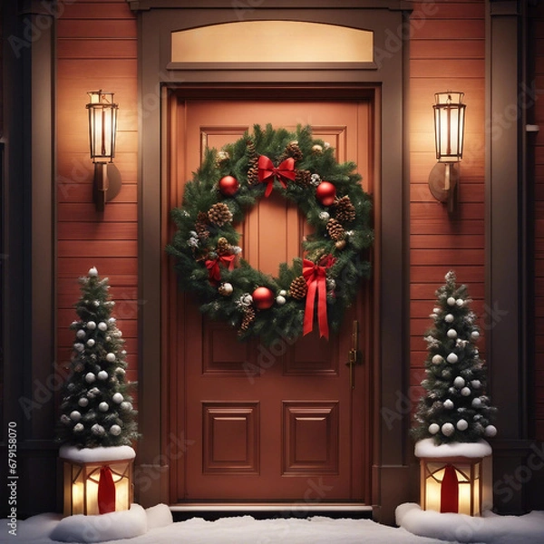 Obraz decorated christmas door