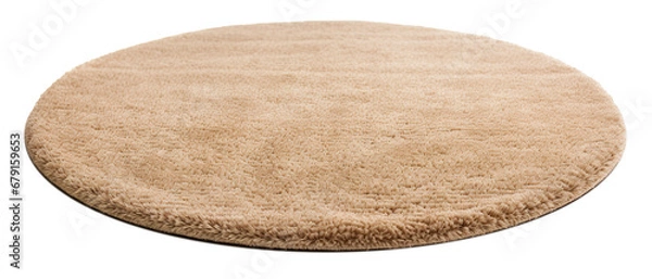 Obraz High-quality, plush beige round carpet with a detailed soft texture, perfect for modern home interiors, on transparent background. Cut out home decor. Front view. PNG