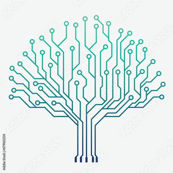 Fototapeta Circuit technology tree on white background. Computer engineering hardware system. Vector

