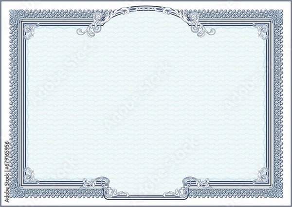 Fototapeta Horizontal form for creating certificates, diplomas, bills and other securities. Classic design in blue.