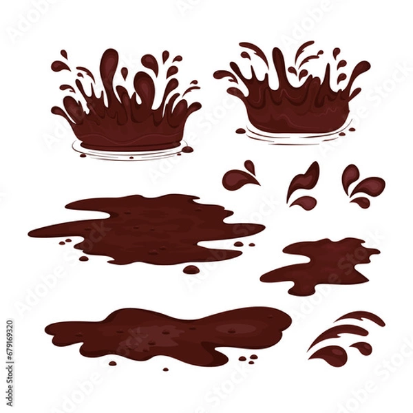Fototapeta Hot chocolate. Vector set. Puddles, splashes, drops.