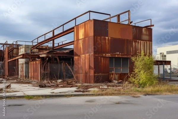 Fototapeta industrial building with rusted iron and cement faꟃ愀搀攀�