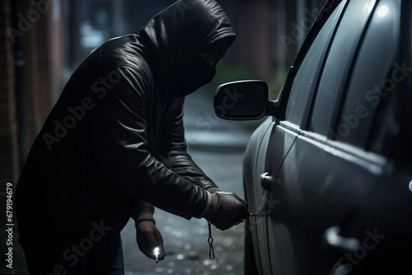 Fototapeta Thief trying to steal a car