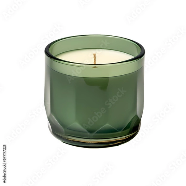 Obraz Dark green scented candle glass jar on transparent background, white background, isolated, icon material, vector illustration