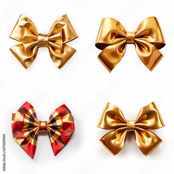Fototapeta Gold bows set isolated on white background