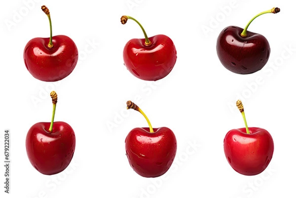 Fototapeta a collection of cherries isolated on a transparent background, generative ai