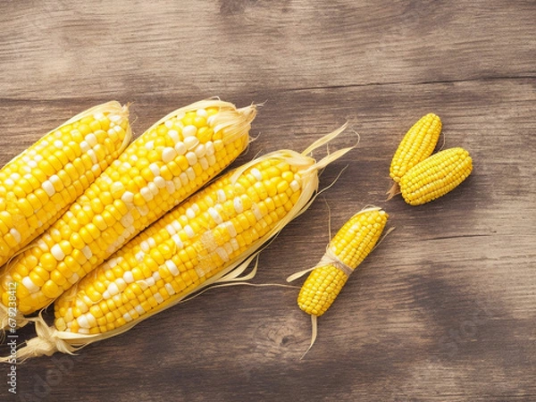 Fototapeta Top view fresh raw corn yellow plant on a dark-light table color green photo