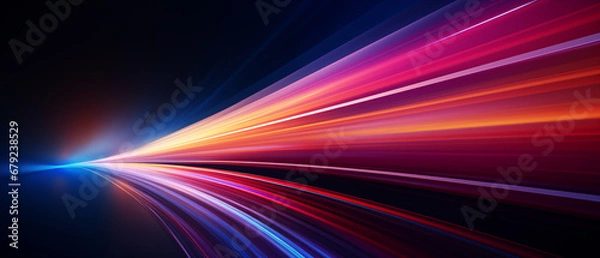 Obraz glowing rays of light on a dark background - theme of technological background graphics, speed or abstract hi-tech 
