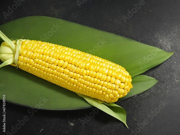 Fototapeta Top view fresh raw corn yellow plant on a dark-light table color green photo