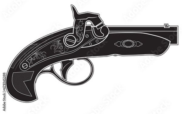 Obraz Vector illustration of percussion little gun Derringer Philadelphia. Black. Right side.