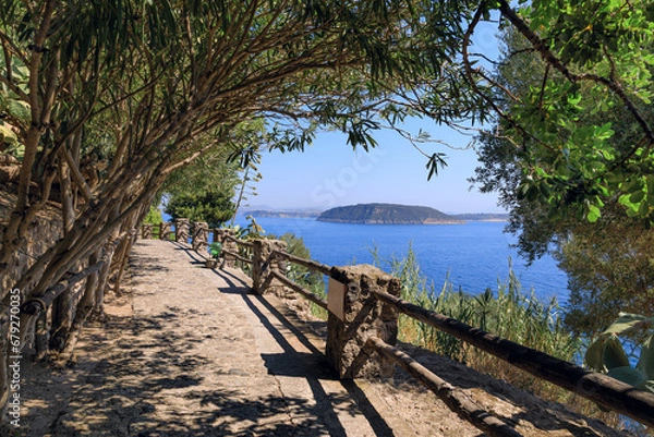 Fototapeta View of Procida coast from a evocative pathway on Ischia Island, Italy.