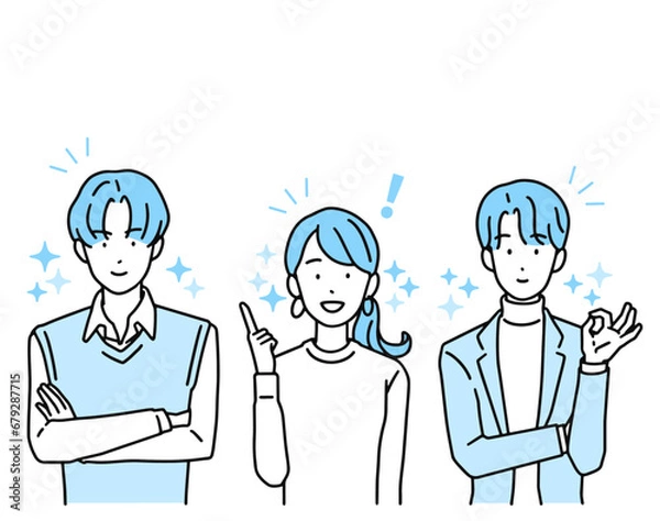 Obraz 課題解決・ひらめいた表情のビジネスパーソン　男性＆女性
