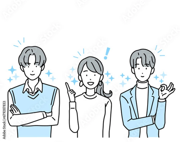 Obraz 課題解決・ひらめいた表情のビジネスパーソン　男性＆女性
