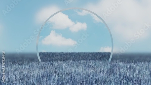 Fototapeta blue grass and circle glass 3D Rendered Podium Background for Product Showcase 