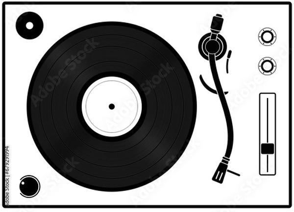 Fototapeta Record player / turntable (phonograph) illustration. Design element for websites, print and other graphics.