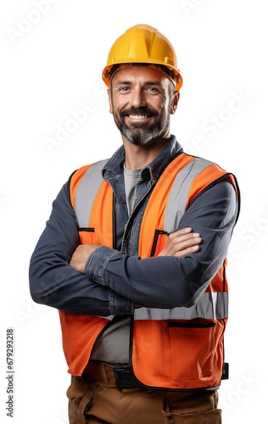 Obraz worker, Construction site manager, Isolated on a transparent background.