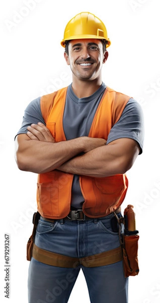 Obraz worker, Construction site manager, Isolated on a transparent background.