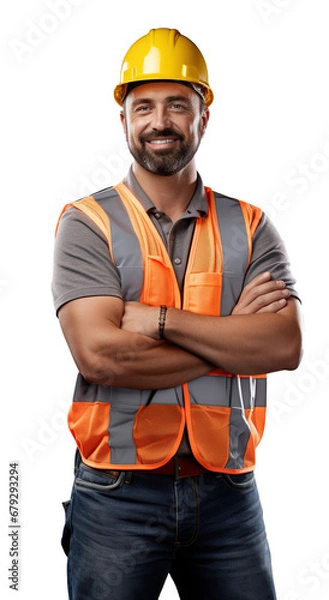Obraz worker, Construction site manager, Isolated on a transparent background.