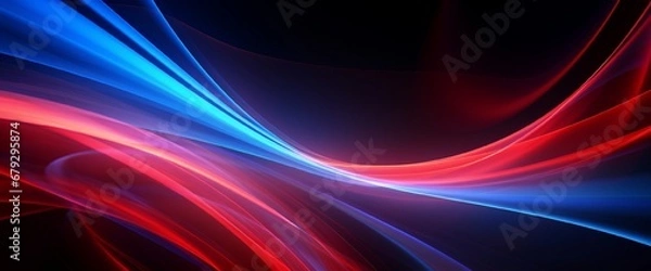 Fototapeta Abstract background with light trails, stream of red blue neon lines in space form spiral shapes. Modern trendy motion design background. Light flow bg. 3d render.